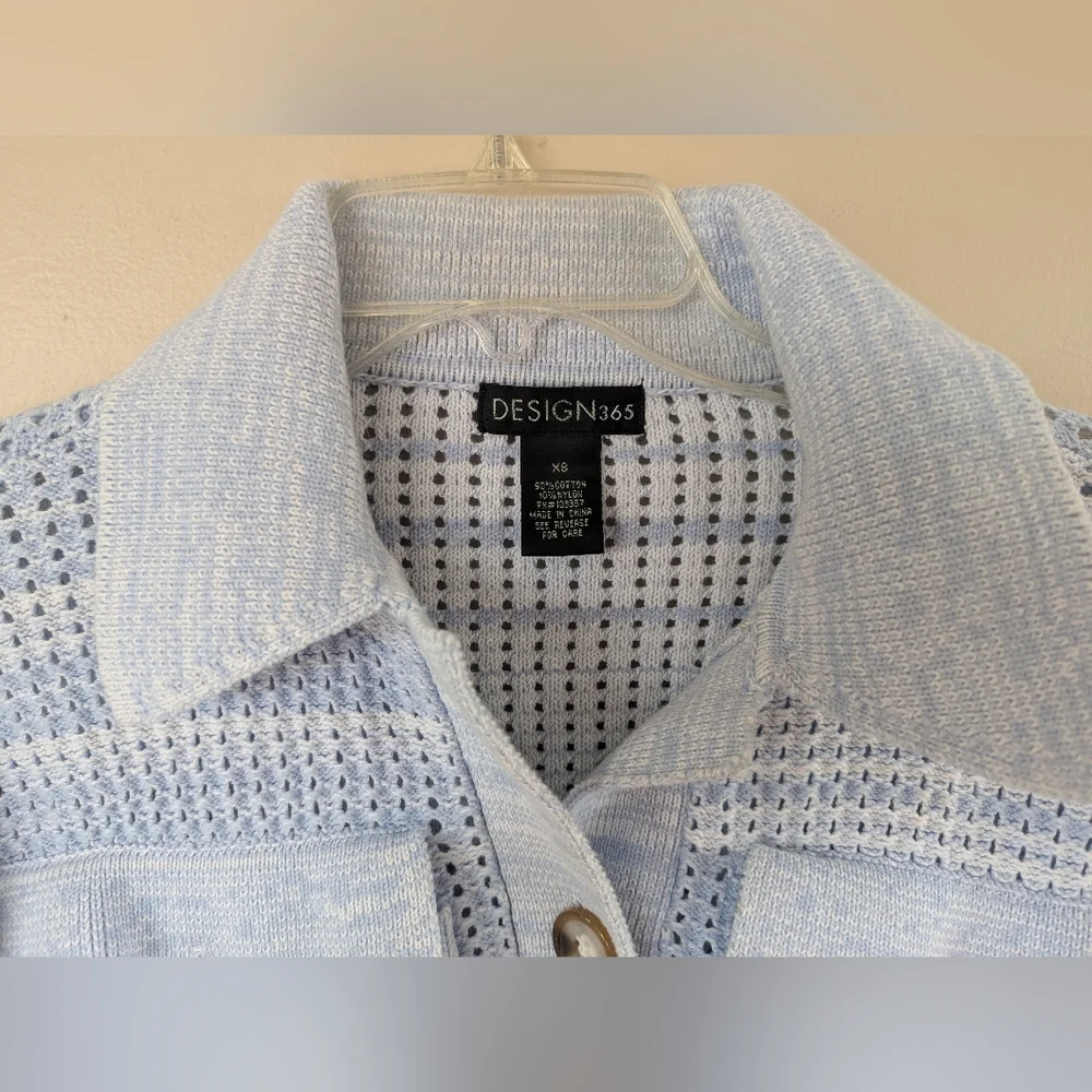 Design 365 Crocheted Knit Two Pocket Sweater Cardigan Coat Jacket, Blue (XS) - Picture 5 of 15